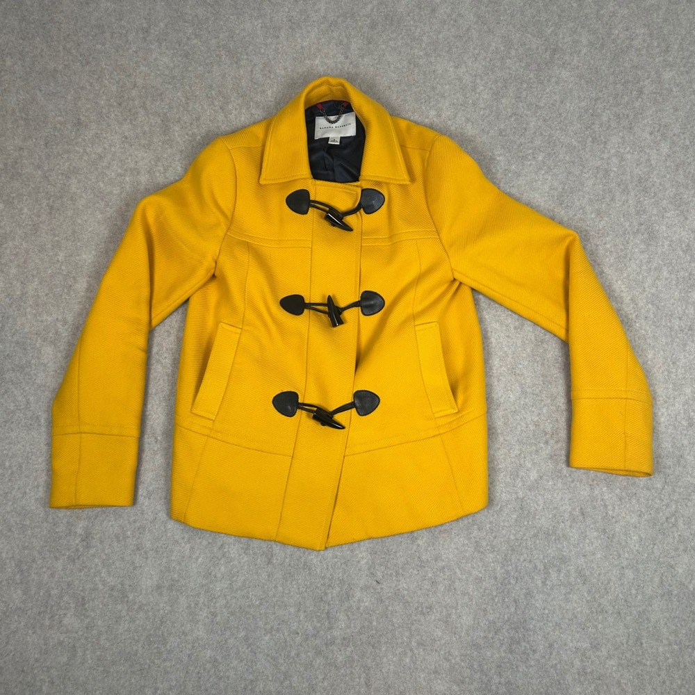 Banana Republic Toggle Jacket Womens S Yellow Cotton Lined Textured Peacoat Coat